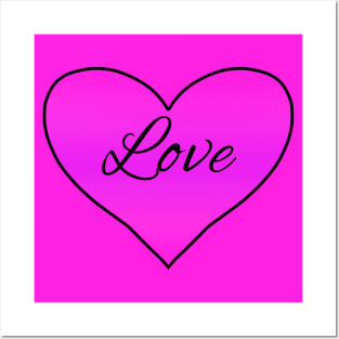 Bright Pink Love in heart outline Posters and Art